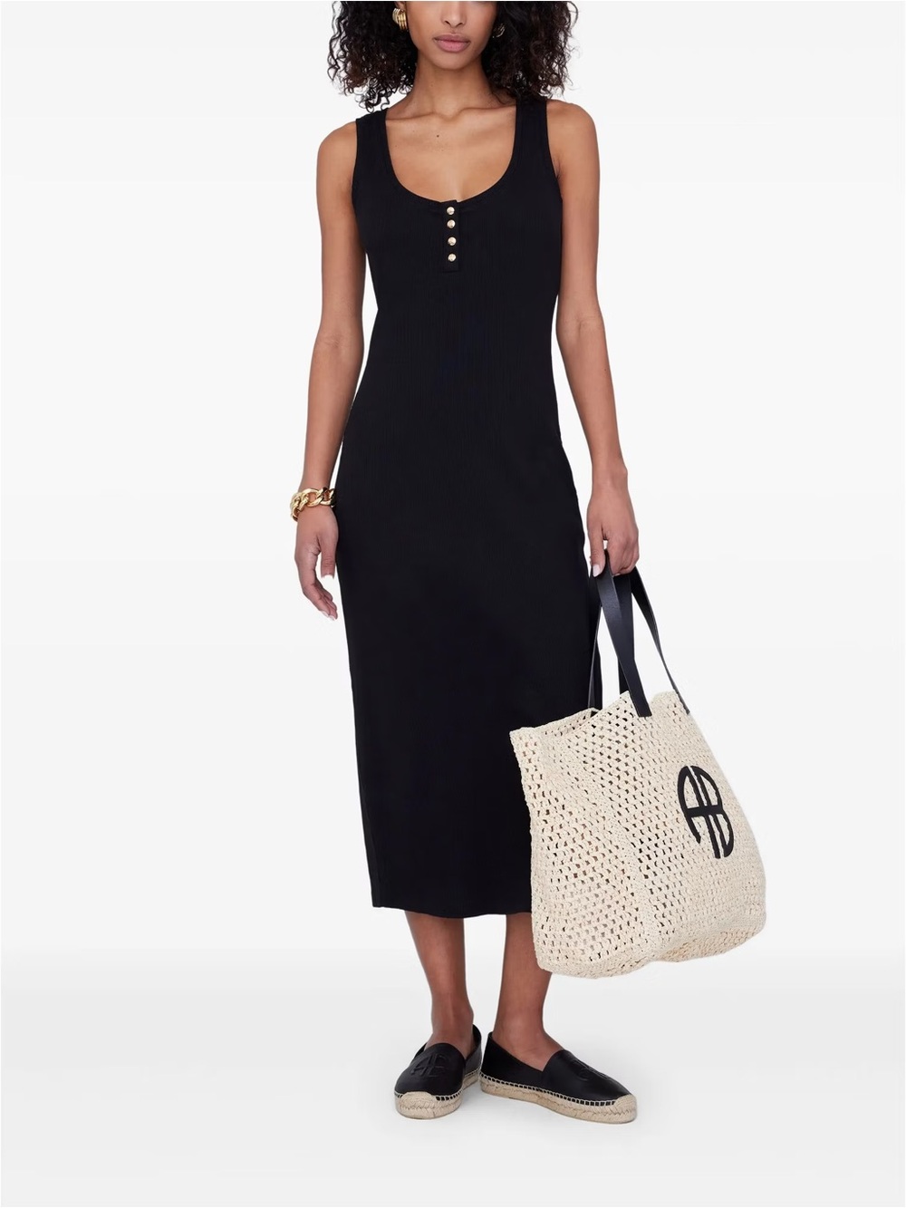 Anine Bing Alessia Tank Black Ribbed Midi Dress S